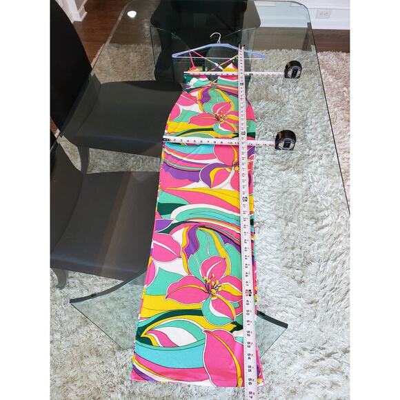 Spring Haze Long Maxi Dress Women's S Multicolor Floral Cutout Open Back V Neck - Picture 7 of 11